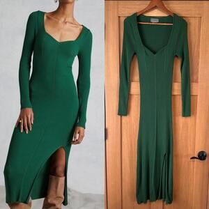 By Anthropologie Seamed Knit Fitted Midi Dress Emerald Green Women’s size Small